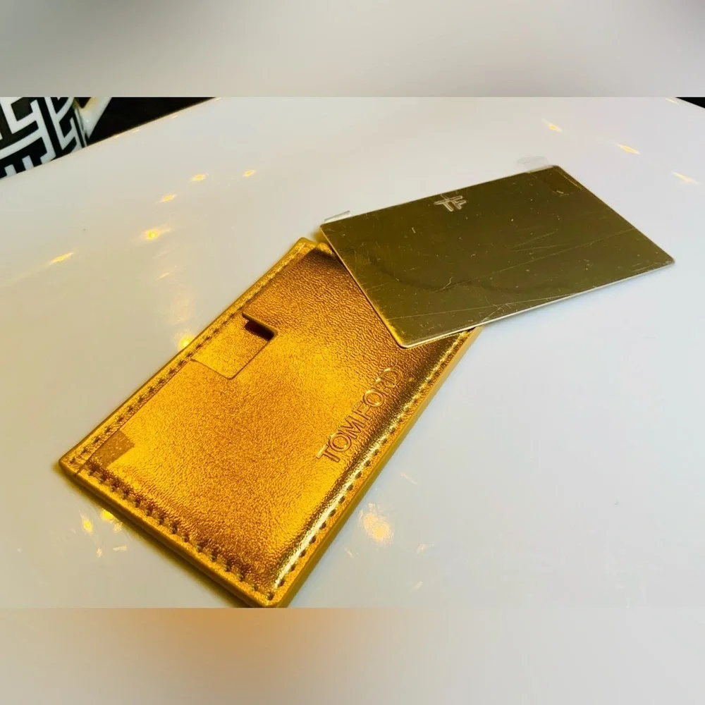 Tom Ford Cardholder Mirror in Metallic Gold  W/Tom Ford Ultra Rich Lipstick